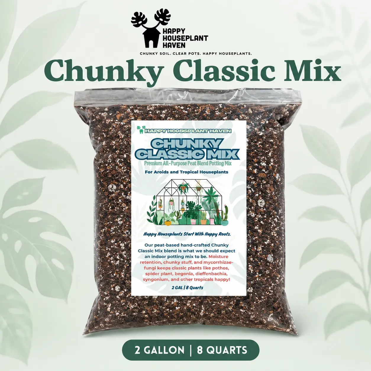 Happy Houseplant Haven Chunky Classic Potting Soil Mix, Mycorrhizae-Enhanced Peat-Based Planting Mix for Indoor/Outdoor Garden Use, Potting Soil Mixes