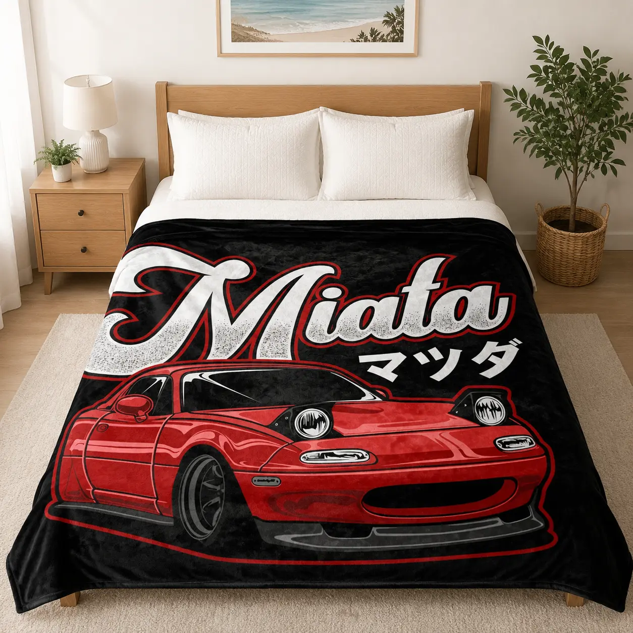 JDM Style Racing Car Throw Blanket, Retro Sports Car Graphic Fleece Blanket, Soft Cozy Blanket for Bedroom, Gaming Room, Sofa Decor, Auto Enthusiast Gift, Cool Home Accent