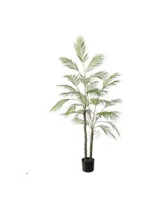 5Ft (150cm) Triple Fake Palm Tree in Pot, Double Pole Artificial Palm Tree with 2 Trunks & Green Decorative Fruit Ornaments, UV Resistant Tropical Faux Floor Plant for Indoor/Outdoor Home Decor, Christmas Gift