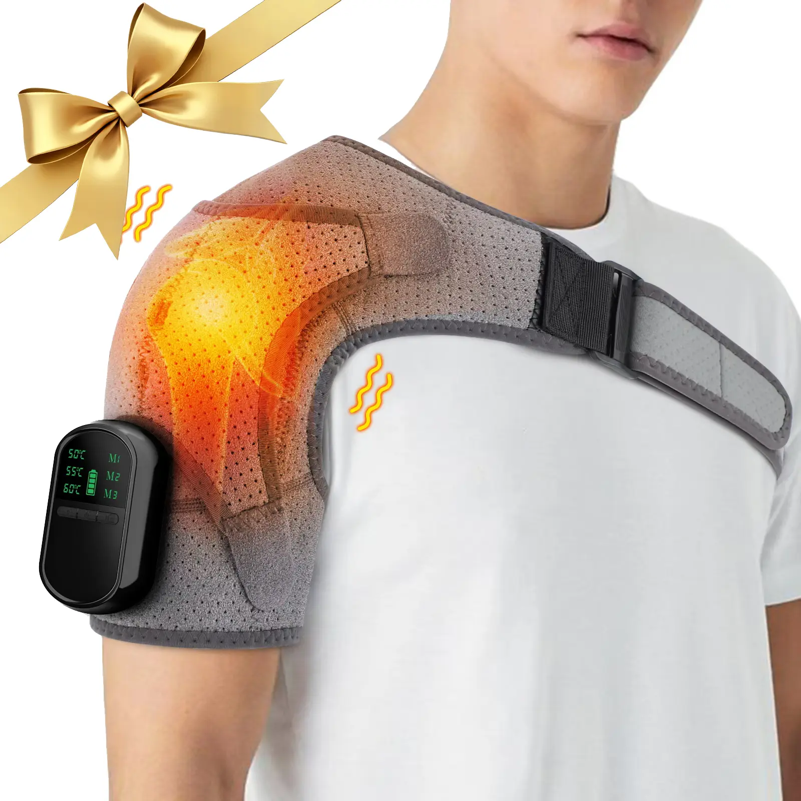 Electric Shoulder Massager with Heat and Vibration, Cordless Shoulder Heating Pad, Shoulder Massager for Back and Neck, Back Massage Device, Rotator Cuff Support for Men and Women