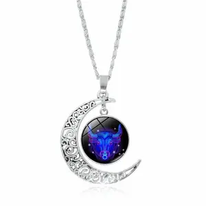 12 Constellation Necklaces in 2025 Twelve Zodiac Time Gemstones Moon Glass Pendants European and American Necklaces with Glowing Constellation Designs