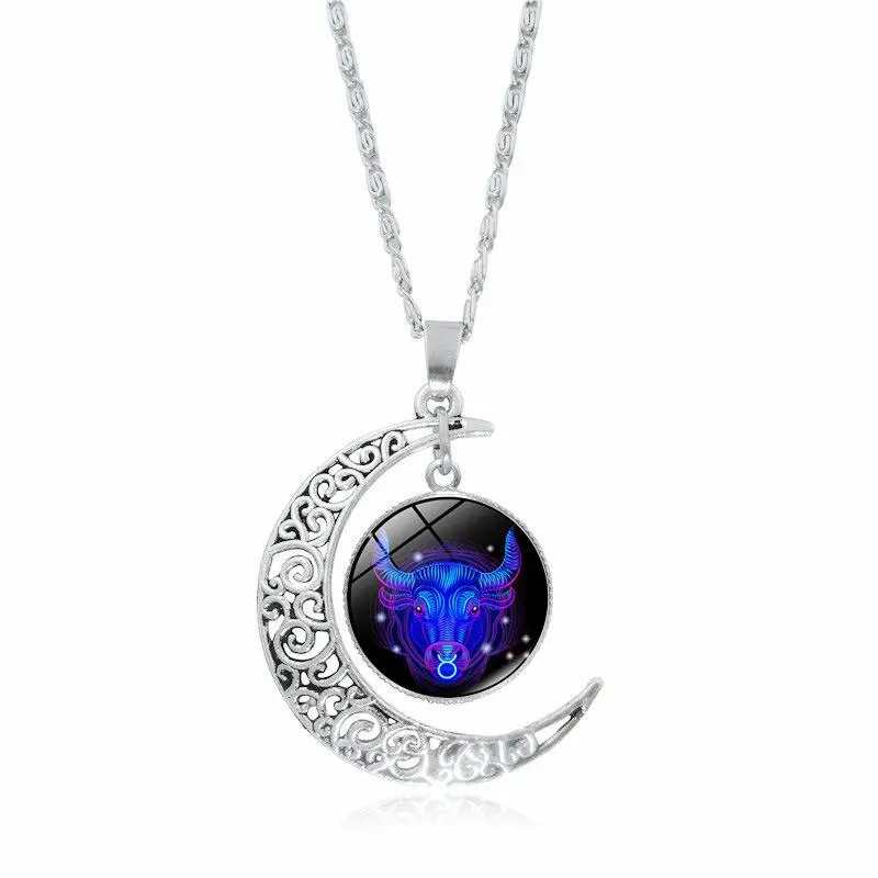 12 Constellation Zodiac Necklaces - Aquarius Zodiac Necklaces, Astrology-Themed Necklaces, 2025 Time Gemstones, Moon Glass Pendants, European-American Unisex Glowing Gems Daily Wear Costume Jewelry