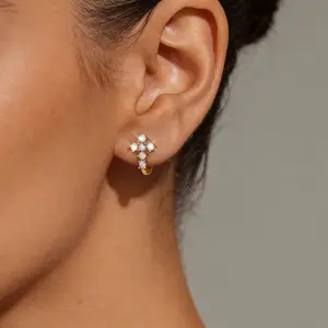 Unisex Golden Cross Earrings Inlaid Shiny Cubic Zirconia Hoop Earrings Festivals, Birthdays, and Special Occasions Daily Vacations, Party Wear, Couple Jewelry, Holiday Gift