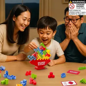 Balance Stacking Blocks Game Toy with Red Base, Falling Block Puzzle Brick Game, Includes Game Cards, 16/32/48/64 Block Sets, Fun Family Party Game Night Toy, Multiplayer Balance Skill Game for Kids Adults, Tabletop Stacking Game, Gift for Birthday