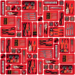 45 Pack Tool Box Organizer Tool Tray Dividers, Toolbox Drawer Organizers Storage Trays for Rolling Tool Chest, Work Bench Cabinet Bins, Hardware Parts Screw Nut Bolt Small Tools Organization - Red