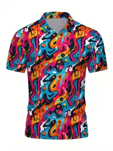 Men's Short-Sleeve Polo Shirt with Flat Digital Print Pattern 100% Polyester Casual Fit All-Season Machine Washable No Dry Clean Fabric