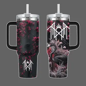 Sleep Token Flamingo Sigil Gothic Aesthetic Stainless Steel Insulated Travel Tumbler With Handle & Straw Lid 20oz 40oz Full Wrap Dark Floral Minimal Logo Design