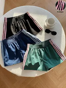 3-Pack Women's Casual Striped Shorts, Loose-Fit Summer Bottoms, Ideal for Running and Fitness, Home & Outwear, Trendy Ladies' Apparel, Womenswear