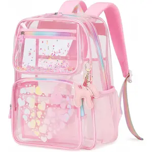 Clear Backpack for School Girls, Heavy Duty TPU Transparent Backpack Stadium Events Approved, Clear Bookbag