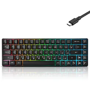 Wired Portable 60% Mechanical Feeling Gaming Keyboard,RGB LED Backlit Compact 68  Mini Wired Office Keyboard for Windows Laptop PC  Gamer, Typist, Travel  Business Trip- Black