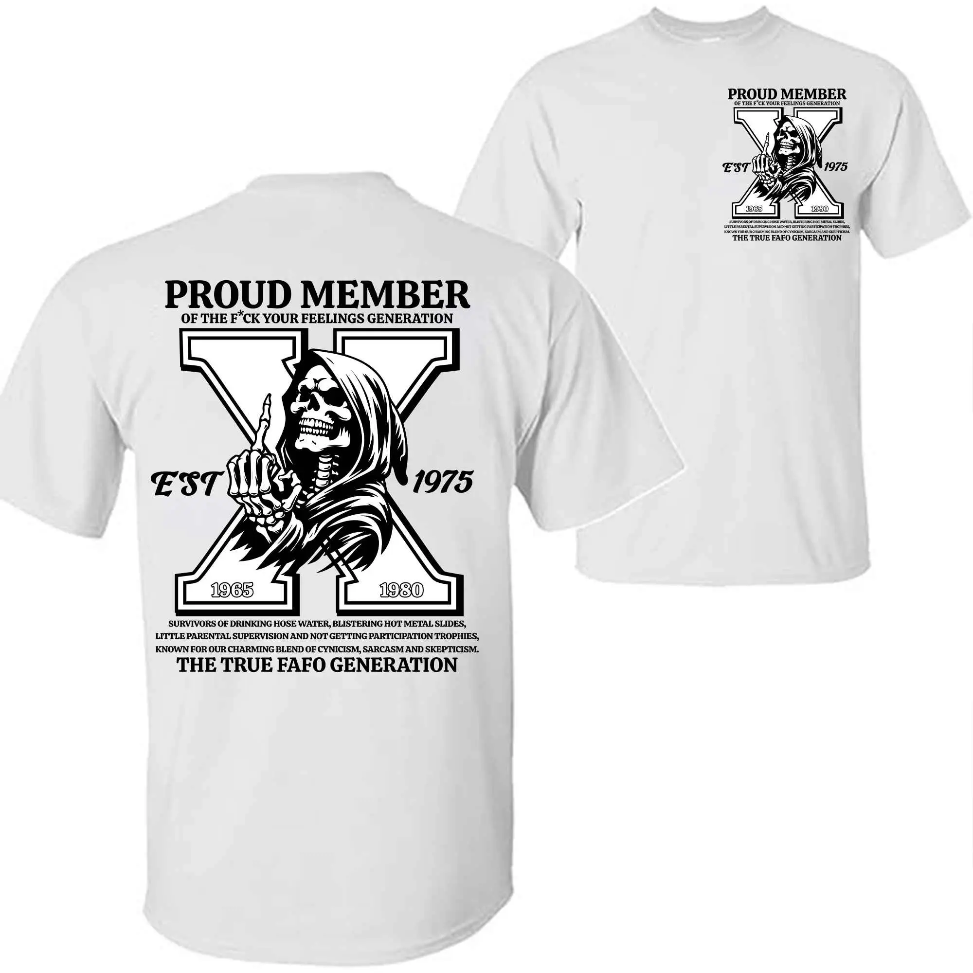 Custom Est.1975 Year Of Birth 1965-1980 GenX 2 Side Shirt, Skull Finger Generation Fashion, Full Colors, Sizes, For Men, Women