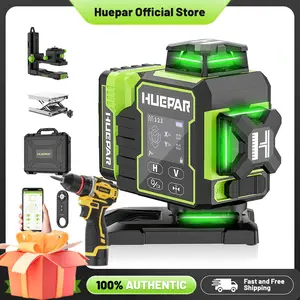 Huepar Laser Level 360 Self Leveling 4x360° Bluetooth with Electric Rotating Base Large LCD Screen 4D 16 Lines Green Cross Leveler Tool for Construction Remote Control W04CG Type-C Charging Interface