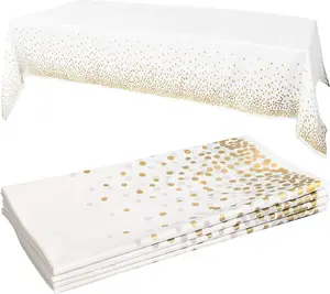 4 Pack 54"x108" - Gold Dot Disposable Tablecloths - Plastic Table Cloth Disposable