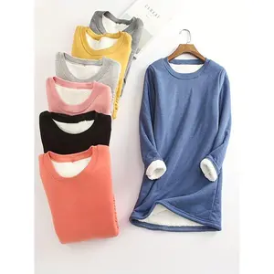 New Autumn And Winter Fleece-Lined Base Layer for Women, Mid-Length Warm Top.