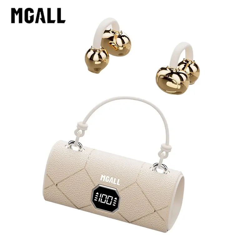MGALL X22 Clip-On Wireless Headphones - Light-Luxury Leather Handbag-Style Design, Comfortable Fit, 2026 Bluetooth 6.0, LED HD Display, HiFi Audio, Sport-Travel Use, Ideal Gift for Girlfriends