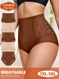 Women's Plus Size Underwear Set, Breathable Mesh Lace Trim, Soft Non-Irritating, Sizes 1xl-5xl, Casual Fitted, All Seasons