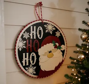 Christmas Santa Door/Wall Hanger Decor Wooden 12" Ho Ho Ho Wall Plaque with Snowflake Details for Festive Holiday Decoration Ornaments 2025