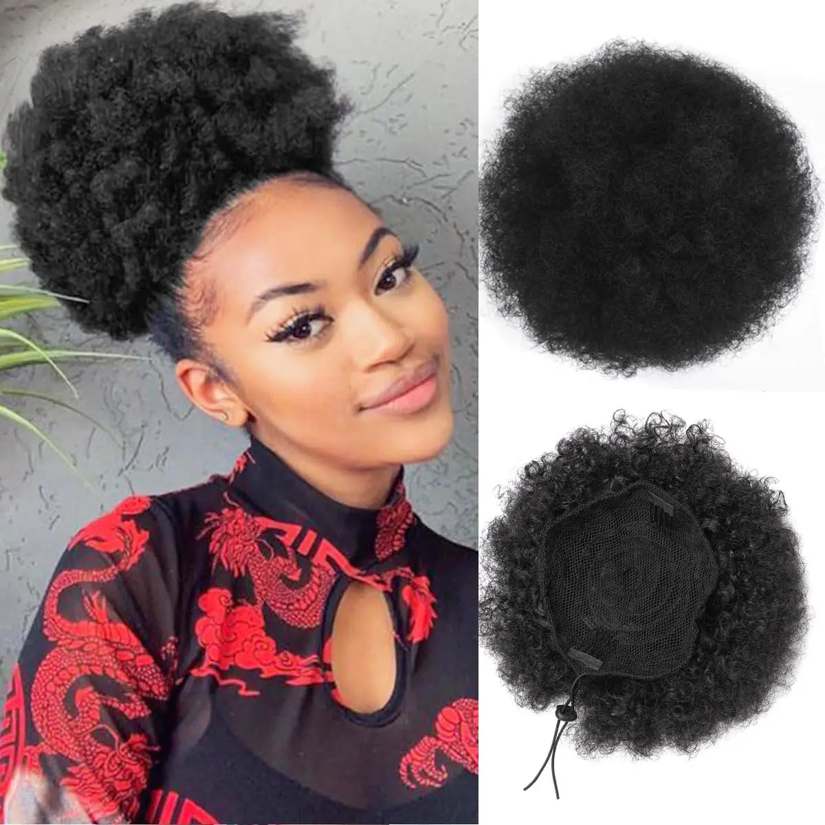 Women's Short 6 in Afro Puff Drawstring Ponytail Extension, Clip-On Kinky Curly Synthetic Hairpieces, Synthetic Hair Extensions for Party Wear
