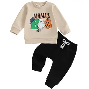 Toddler Baby Boy Halloween Clothes Set Pumpkin Ghsot Mama's Boo Print Long Sleeve Sweatshirt and Jogger Pants Fall Outfits