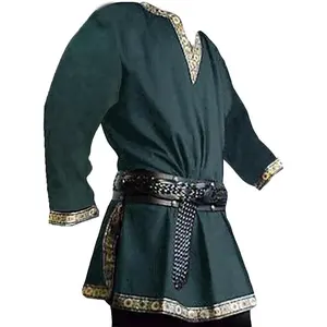 PASLTER Mens Medieval Costume Renaissance Pirate Halloween Viking Tunic Knight Cosplay Warrior LARP Shirts Menswear Clothing