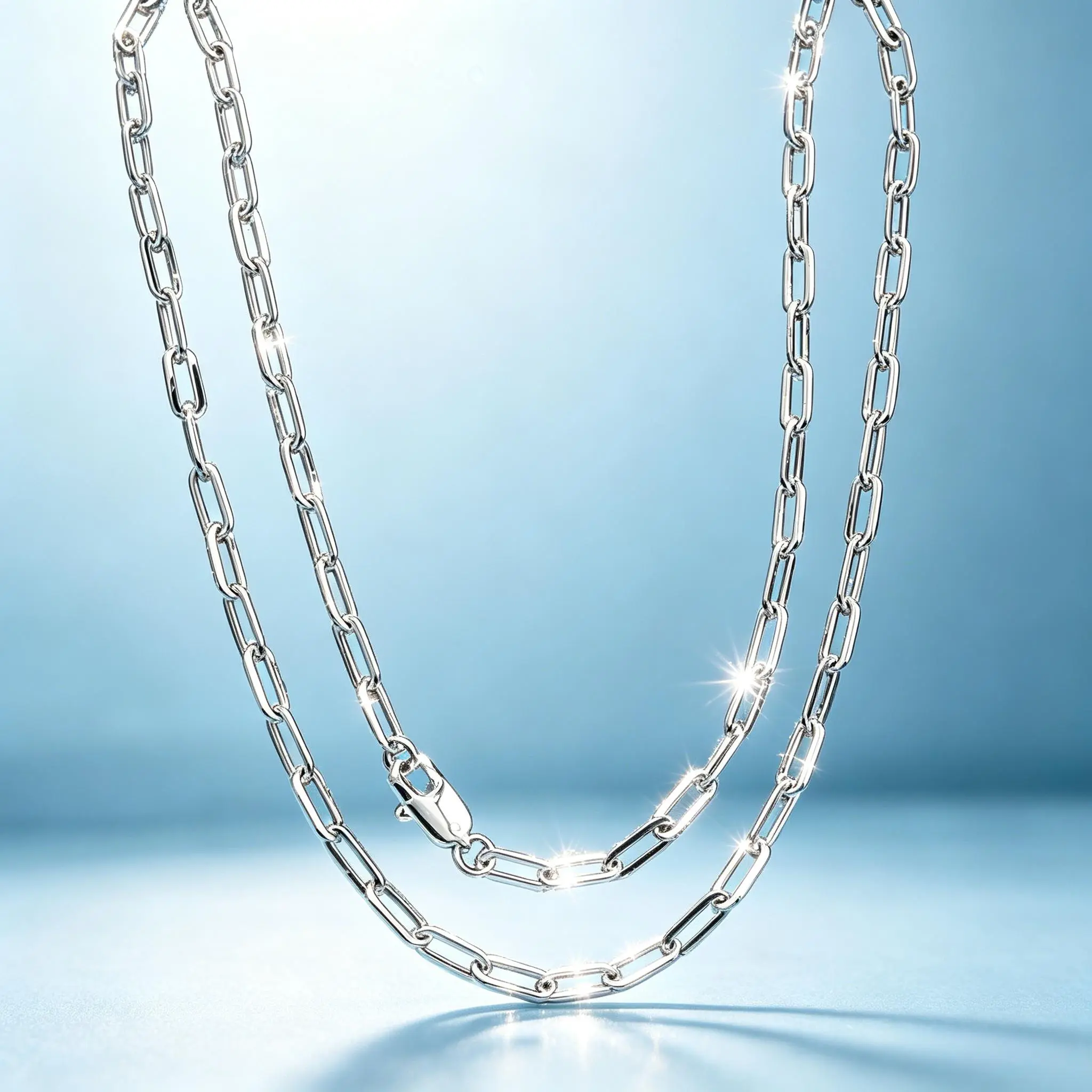 Minimalist Paperclip Necklace, 925 Silver Plated 3.5mm Flat Link Chain for Men & Women, Waterproof Streetwear Fashion Jewelry, 20-24 Inch, Streetwear Outfits, Flat Chain Necklaces