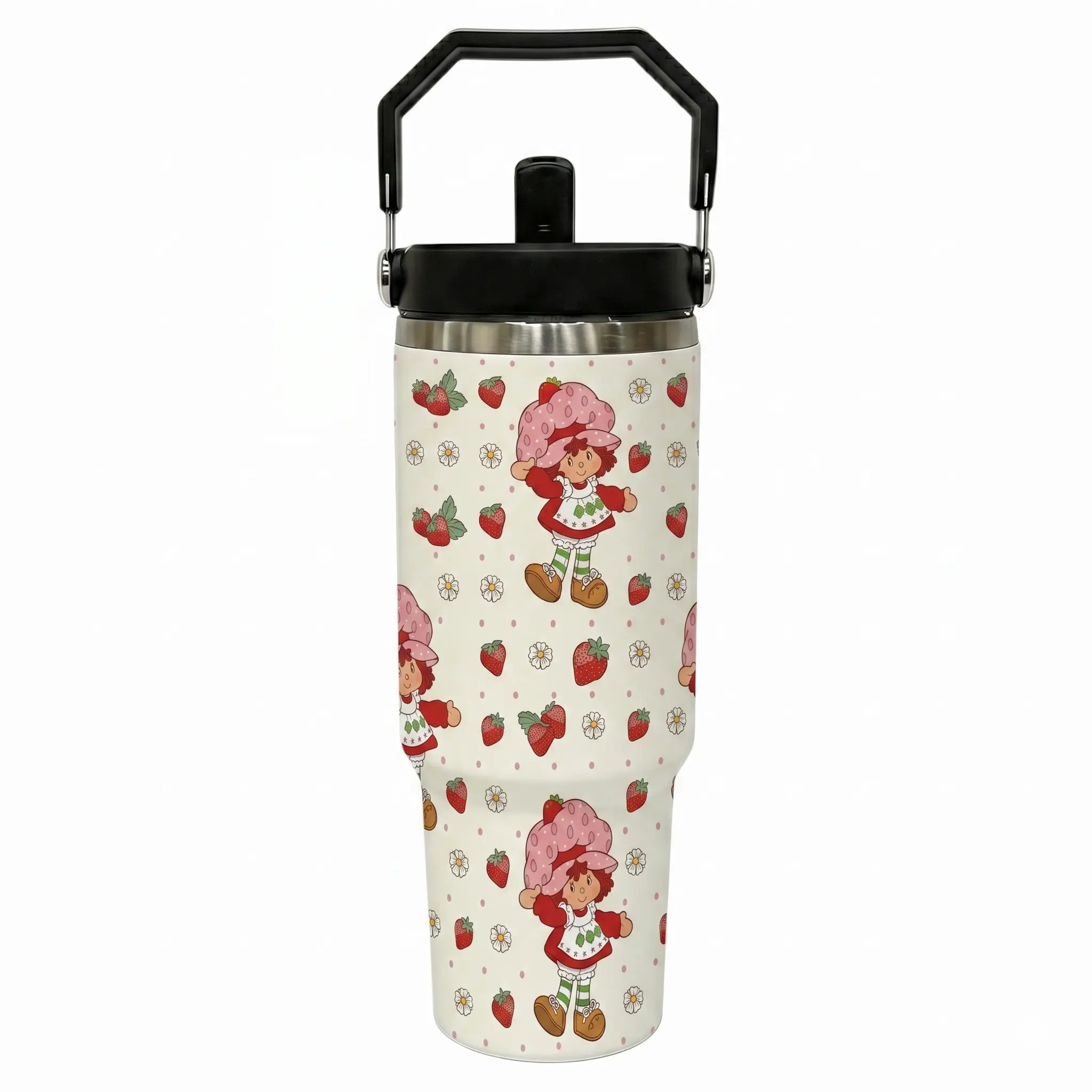 Retro Strawberry Girl Stainless Steel Coffee Mug - 30oz Portable Vacuum Travel Tumbler with Handle, Lid - Keeps Cold 24+ Hrs - Unique Mother's Day Gift, Tumbler -A
