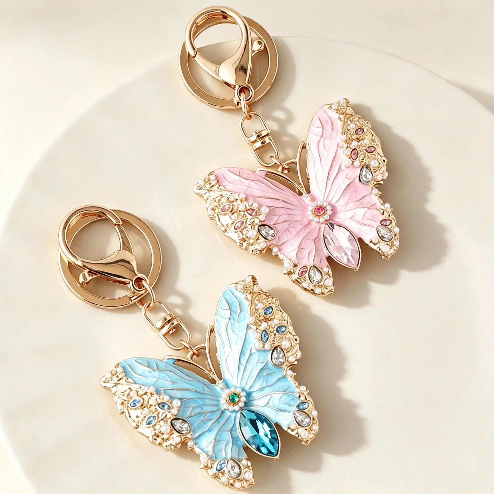 Women's Vintage Rhinestone Enamel Butterfly 2-in-1 Accessory - Brooch Pin, Keychain, Backpack Charm with Pearl Accent, Costume Jewelry Gift, Rhinestones, Multifunctional
