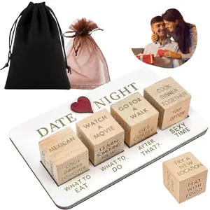 Engraved Wooden Date Dice Set - Portable Tabletop Games Kit for Couples’ Decision-Making, Board Games Night, Creative Anniversary Valentine’s Day Gift