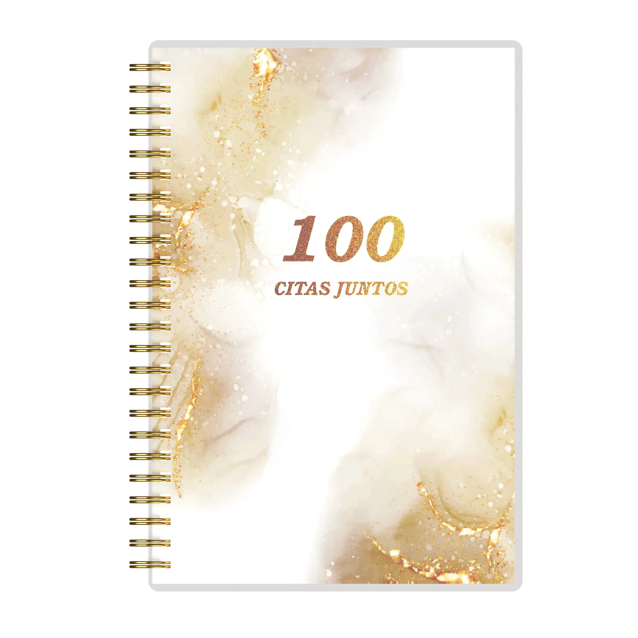 A5 Spiral Bound Guided Journal - Modern Spanish Flair Couples Office Stationery, 100 Citas Juntos Gold Notebook, Durable Portable Romantic Anniversary Gift with Photo Space, Blue for Romantic Record-Keeping & Strengthening Your Bond