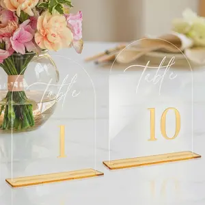 Arched Wedding Table Numbers 1-10 with Stands 5.5 x 7"  Number Clear  Table Numbers Signs for Wedding Reception, Anniversary, Event, Party(1-10)