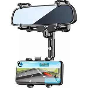 Rearview Mirror Phone Holder for , 360? Rotating Rear View Mount with Adjustable Arm Length, Upgraded Four Corners Fixed Anti-Shake Multifunctional Design for  Smartphones
