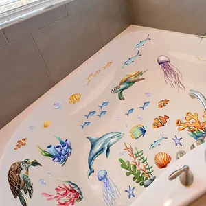 A new hand-painted marine life bathtub sticker, a fun background decorative wall sticker for bathrooms and toilets (30*90cm) (MS11005-ZY)