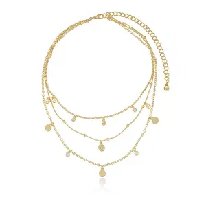 Ettika Crystal Detailed Triple Layer Necklace – 18kt Gold or Rhodium Plated with Cubic Zirconia