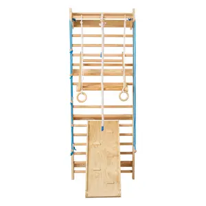 VEVOR Swedish Ladder Wall Gym 8 in 1 Wooden Indoor Playground Climbing Ladder