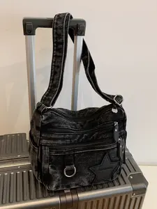 Vintage Versatile Letter Star Decorative Denim Bag, Stylish Crossbody Bag, Single Shoulder Crossbody, Perfect for Daily Outing, Work, Commute
