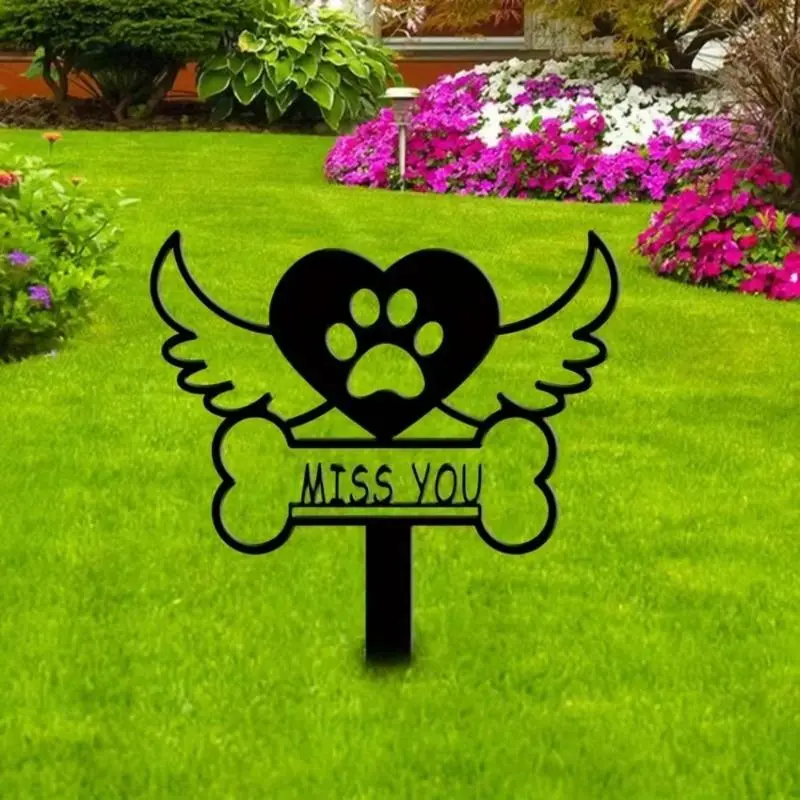 Pet Memorial Garden Decor, Personalized Pet Paw & Heart Shaped Grave Marker with Stake, Garden Decoration for Outdoor Yard Lawn, Home Decor, Outside