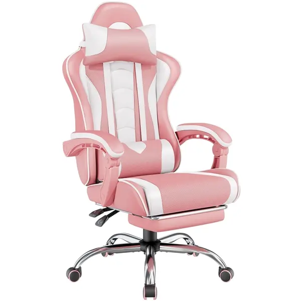Yaheetech PU Leather Ergonomic Reclining Video Gaming Chair - Adjustable Padded Arms, Massage Lumbar Support, Footrest, Retractable Headrest, High Back, Stable 28.3" Swivel Rolling Base, 300lb Capacity for Home Office, Dorm Room