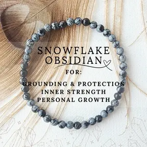 Natural Snowflake Obsidian 4mm Healing Bracelet Beads Stretch Men Women Grounding Bracelet Healing Chakra Gemstone Beaded