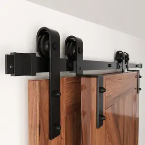 5FT Single Track Bypass Barn Door Hardware, Heavy Duty Sliding Antique Roller Kit, Double Doors Kit for Cabinet, Closet, 35" Wide Doors, Sliding Door System, Easy Install, Modern Rustic Barn Door