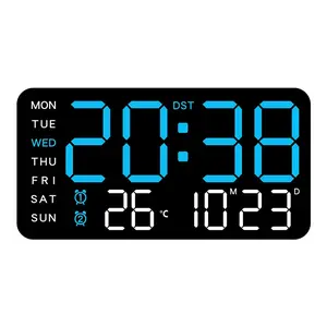 Large Digital Alarm Clock for Bedroom, Digital Clocks for Bedrooms, LED Display Clock, Temperature Date & Weekday Display, Adjustable Brightness & Volume, Desk or Wall Mountable, Modern Home & Office Clock