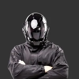 Cyberpunk Futuristic Full Face Helmet Mask - Sci-Fi Techwear Tactical Mask for Halloween Cosplay, Rave Party, Music Festival & Streetwear Outfit, Black Mechanical Cosplay Accessory