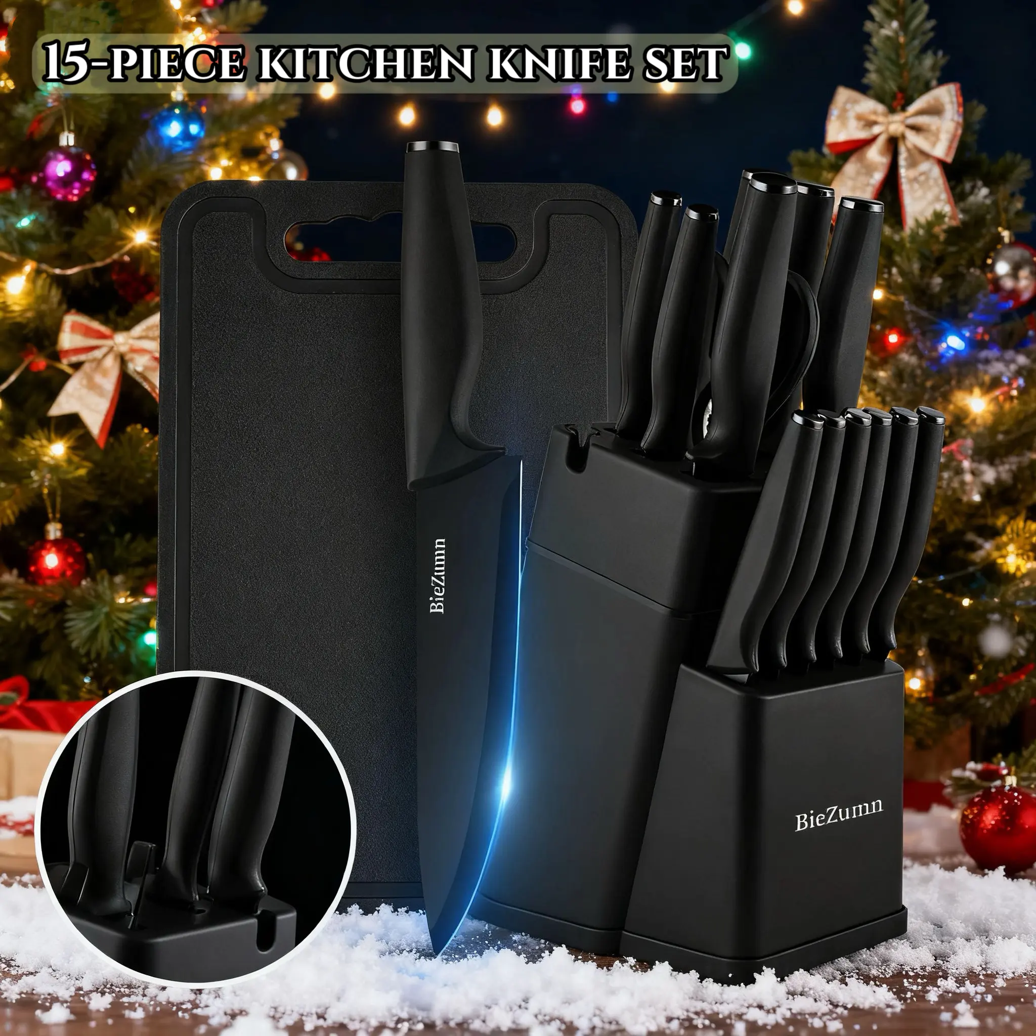 Self-Sharpening Knife Set with Block，Thickened stainless steel blade, multi-functional kitchen set, practical cooking knife, Christmas gift Self-Sharpening Dual Knife Set