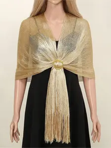 A hit gold and silver sequined shawl Boho Style Scarf fringed dinner party bridal bridesmaids party dress decorated shawl