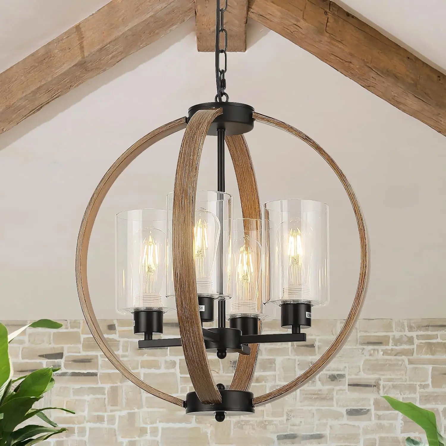 18in Rustic Iron 4-Light Globe Chandelier Fixture - Ceiling Mount, Adjustable Hanging Line, Angle Design, Line Voltage Indoor Home Lighting, 60w AC Power Supply, Not Smart Devices, Not Applicable for Outdoor Use, Ideal for Kitchen Island, Dining Room
