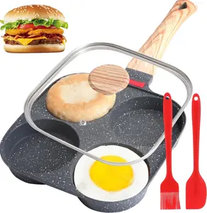 4-Cup Egg Pan, Premium Egg Pans Nonstick, Omelette Pan with Lid , Healthy Egg Frying Pan for Breakfast, Egg Sandwich, Hamburger, Pancake, Egg Skillet Suitable for Gas Stove & Induction Cookware Glass Silicone