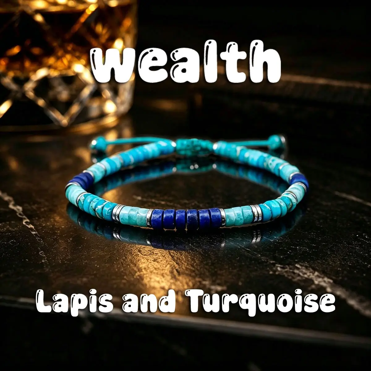 Natural Lapis Lazuli & Turquoise Beaded Bracelet, Handmade Flat Bead Stretch Bracelet, Bohemian Gemstone Jewelry for Men and Women, Minimalist Daily Wear Gift