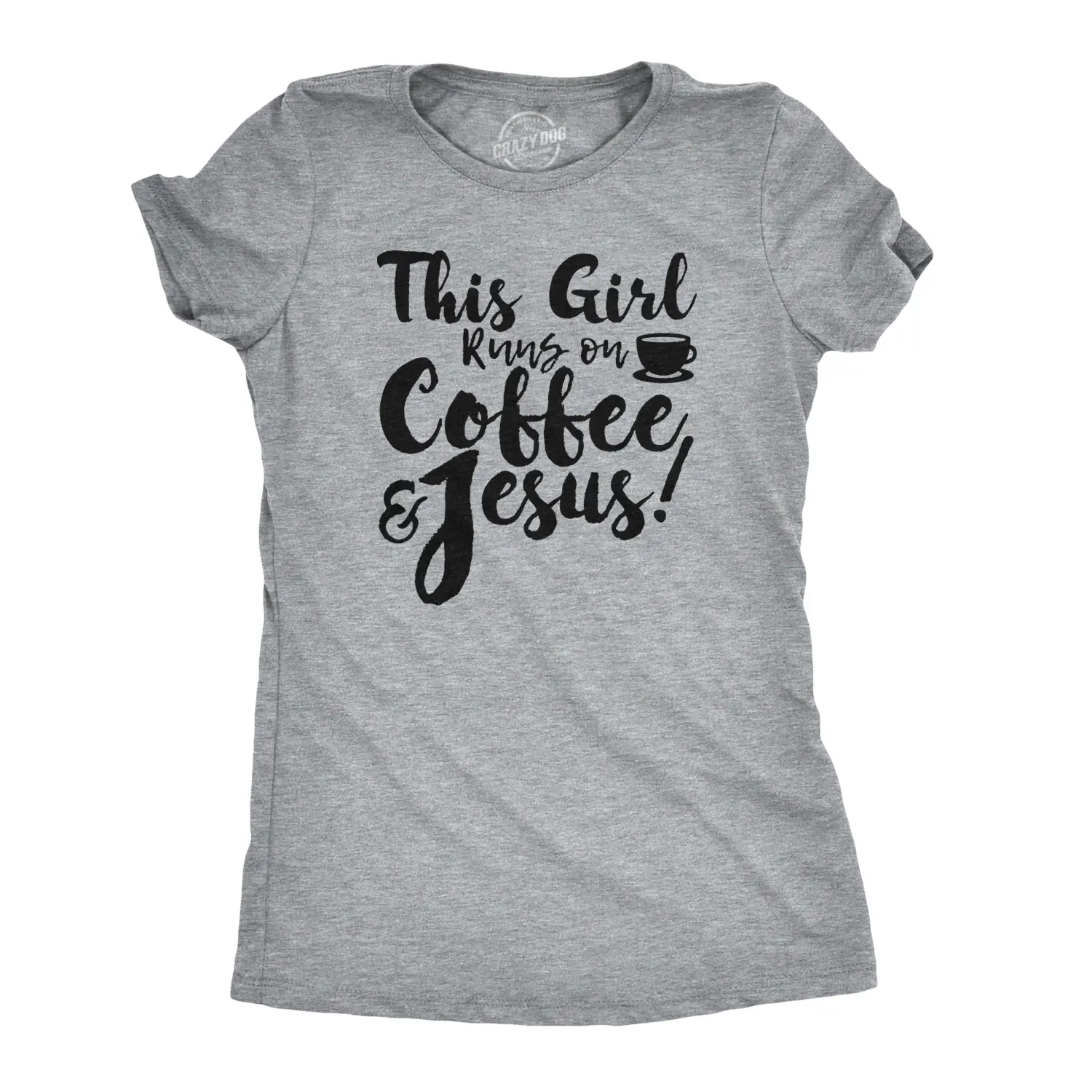 Womens This Girl Runs Off Coffee and Jesus T Shirt Funny Faith Church Cool Tee Funny Womens T Shirts Cute Vintage Fashion Casual Ladies T-Shirt Gift Easter Tops for Women Funny Coffee Top Women's Novelty Tees Light Grey