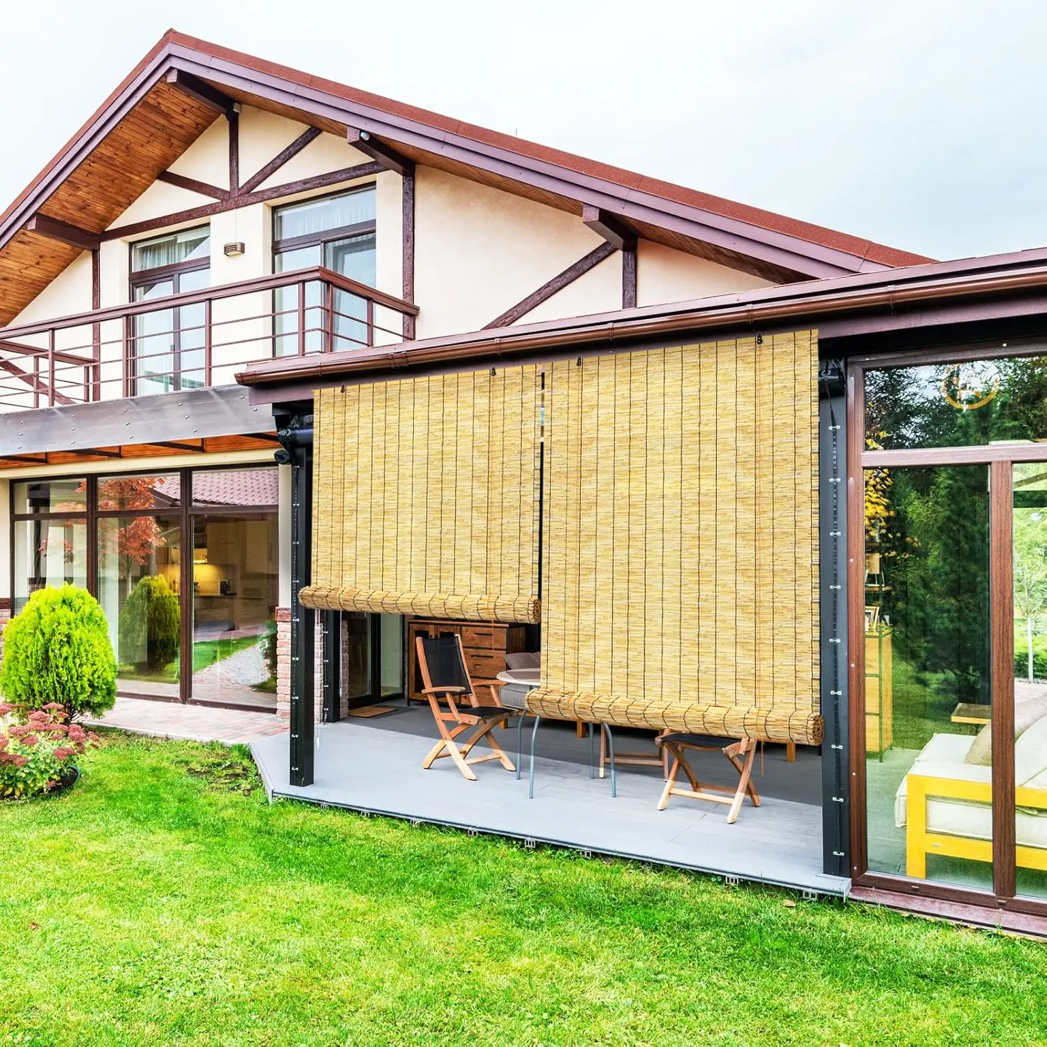 2-Pack Reed Roller Shutters Curtains - Easy Installation, Light Blocking, Sun Protection Exterior Window Blinds for Outdoor Patio (W x 71in H), Energy Saving