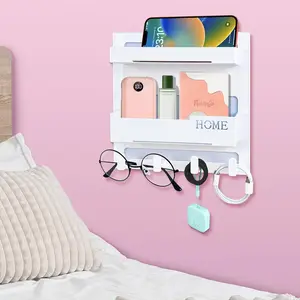 P-HP09  Floating Shelves for Bedside Shelf Accessories Organizer, Wall Mount Self Stick On, Cute Room Decor Aesthetic, Girls Room Decor, Cool Stuff For Bedroom Storage And Organization, Bedside Wall Organizer Cabinet Hollow