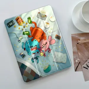 Tea Time Design Three-Tier Stand iPad Case, Tablet Accessories, Transparent Acrylic Hard Back, Pencil Slot & Charger Port, Fits iPad 7.9/10.2/10.5/11/12.9 inch, Shock-resistant Full Cover Protective Case Suitable for Offices Schools Homes, Tablet Casing